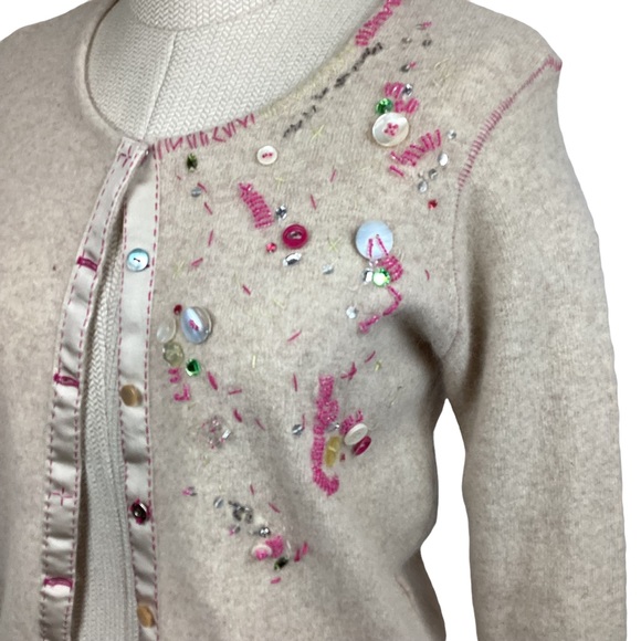 FREE PEOPLE Embellished Cardigan Sweater Oatmeal NWT Art to Wear - Picture 2 of 10